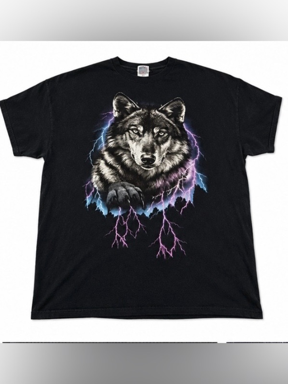 Fruit of the Loom Black Wolf Lightning Tee with Purple & Blue Accents
